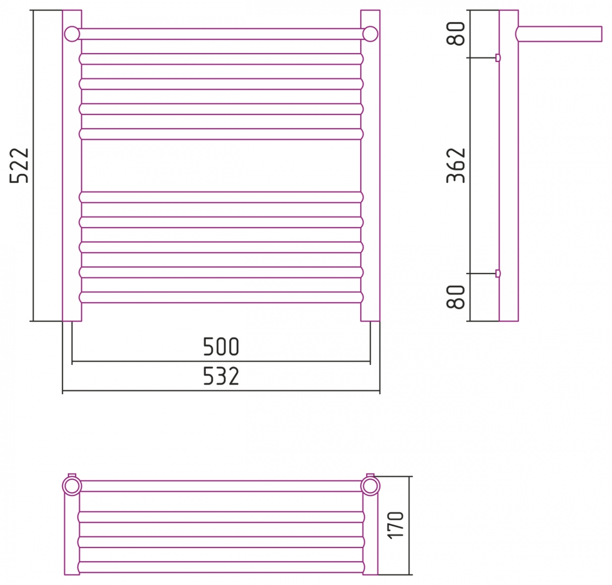 Полотенцесушитель комбинированный Сунержа Богема-ПРОФИ с 1 полкой 600x500. 00-5103-6050